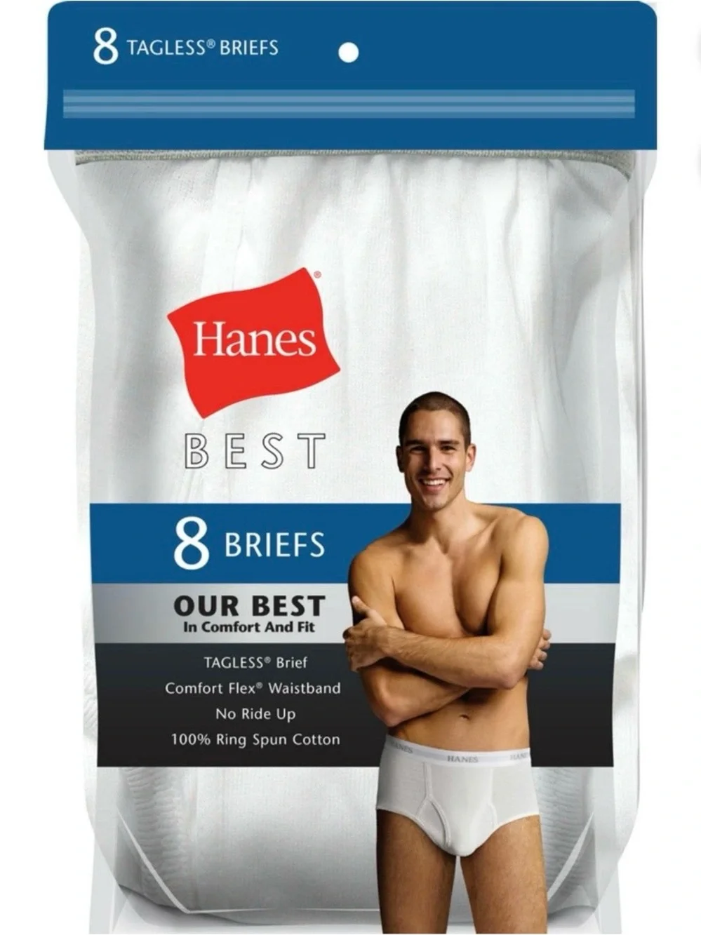Hanes Men’s Tagless Briefs White 8-Pack